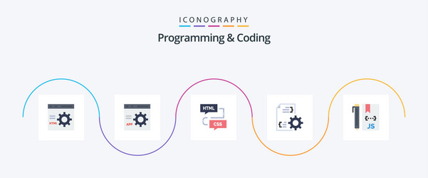 programming and coding flat 5 icon pack including vector image