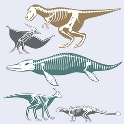 Dinosaurs skeletons silhouettes set fossil bone vector