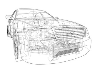 electric car with chassis rendering 3d vector