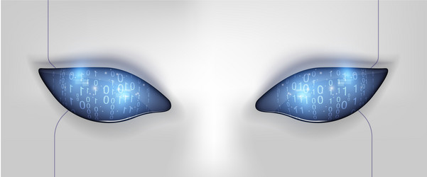 robot eyes with binary future technology vector image