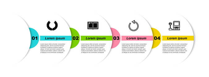 set line laurel wreath open book refresh and bus vector image