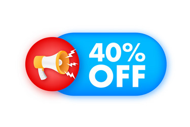 40 percent off sale discount banner with megaphone vector