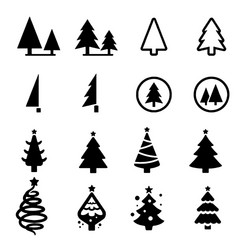 tree icon set black and white color trees vector image