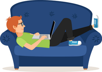 Man Relaxing on Sofa - Social Media Browsing vector image