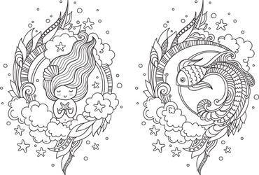 cute princess mermaid and fantasy fish Vector Image