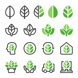 Natural set black leaf line icons logo Royalty Free Vector