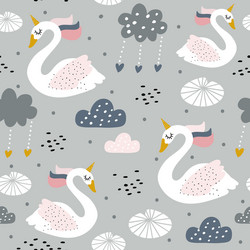 seamless childish pattern with swan unicorn vector image