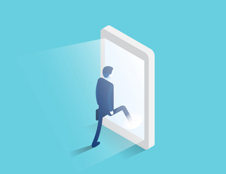 businessman enters a glowing smartphone screen vector