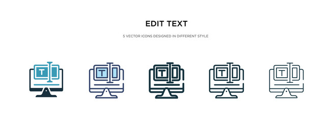 Edit text icon in different style two colored vector