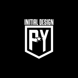 py initial gaming logo with shield and star style vector image