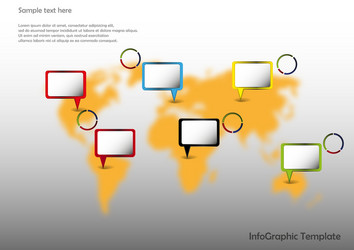 world map with pointers and pie charts vector image