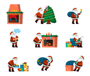 cheerful santa claus scenes set celebration vector