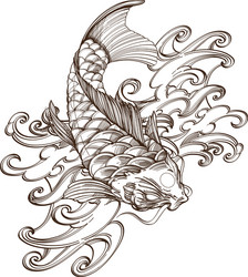 contour image of koi fish with wave japanese carp Vector Image