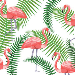 Tropical Leaves and Flamingo Pattern Vector Image