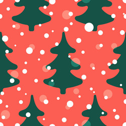christmas trees seamless pattern on red background vector image