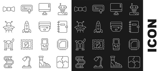 set line piece of puzzle processor with cpu vector image