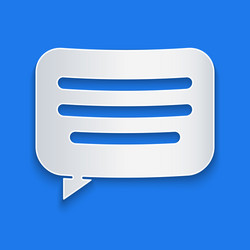 Paper cut speech bubble chat icon isolated on blue vector