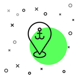 black line map pointer with anchor icon isolated vector image