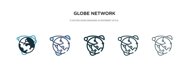 Globe network icon in different style two vector