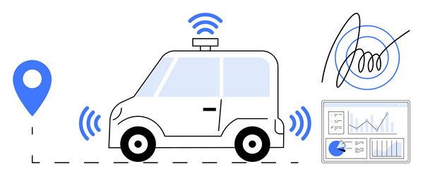 autonomous vehicle with location marker data vector image