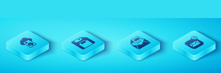 set isometric cloud database floppy disk vector image