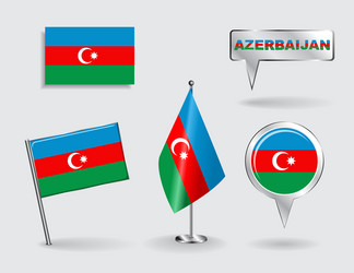 set of azerbaijani pin icon and map pointer flags vector