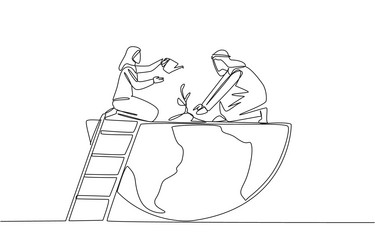 Continuous one line drawing arab man and woman Vector Image