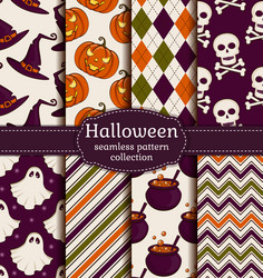 Set of halloween seamless pattern flat design Vector Image