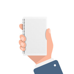 notebook in hand flat style paper sheet vector image