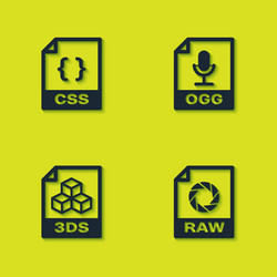 Set css file document raw 3ds and ogg icon vector