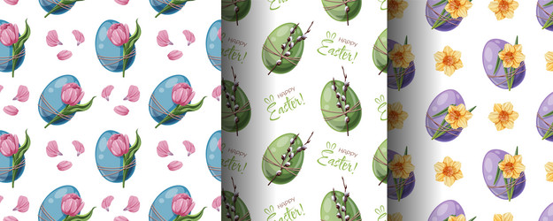 easter seamless pattern set with colorful eggs vector image