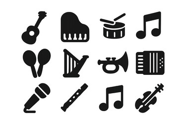 musical instruments and notes in various shapes vector image