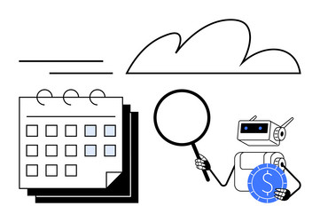 robot analyzing calendar with magnifier vector image