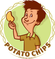 Boy Eating Potato Chips Vector Image