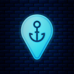 glowing neon map pointer with anchor icon vector image