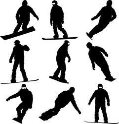 black silhouettes set snowboarders on white Vector Image