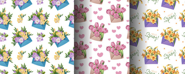 spring seamless pattern set with daffodils tulips vector image
