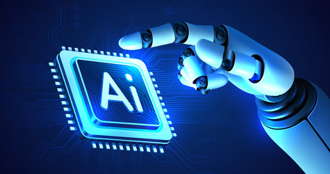 robot arm with microchip ai processor vector image