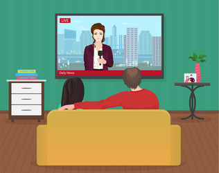 young family man and women watching tv daily news vector