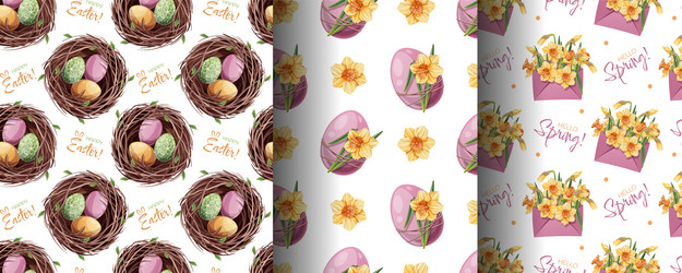 easter seamless pattern set with eggs in nest vector image