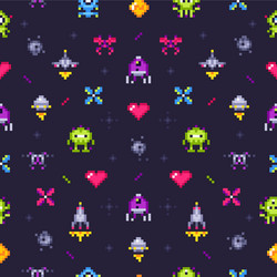Retro Pixel Arcade Game Pattern vector image