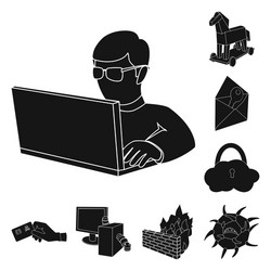 hacker and hacking black icons in set collection vector image