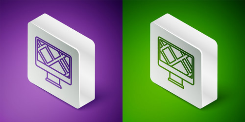 isometric line computer monitor and folded map vector image