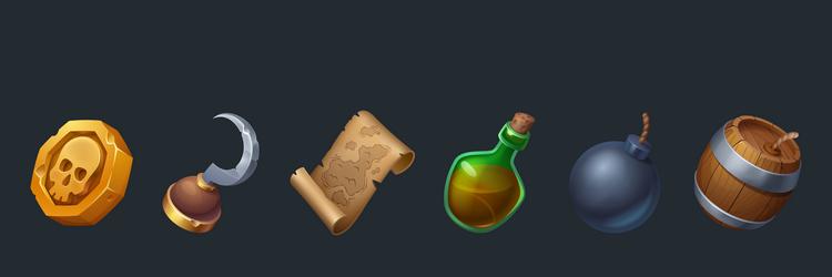 pirate game ui element icon with old treasure map vector image