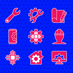 set processor house with gear computer monitor vector image