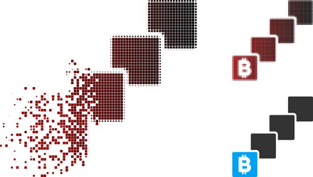 decomposed pixel halftone bitcoin blockchain icon vector image