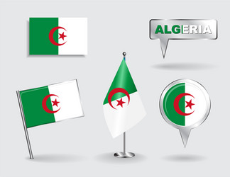 Set of algerian pin icon and map pointer flags vector