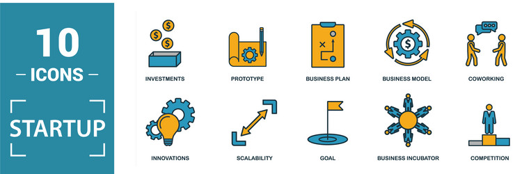 Startup icon set include creative elements goal vector