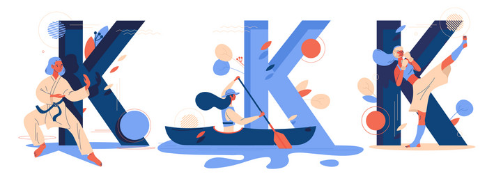 large letters k and various sports activities vector