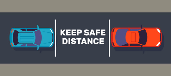 safe driving keeping distance between cars rules vector